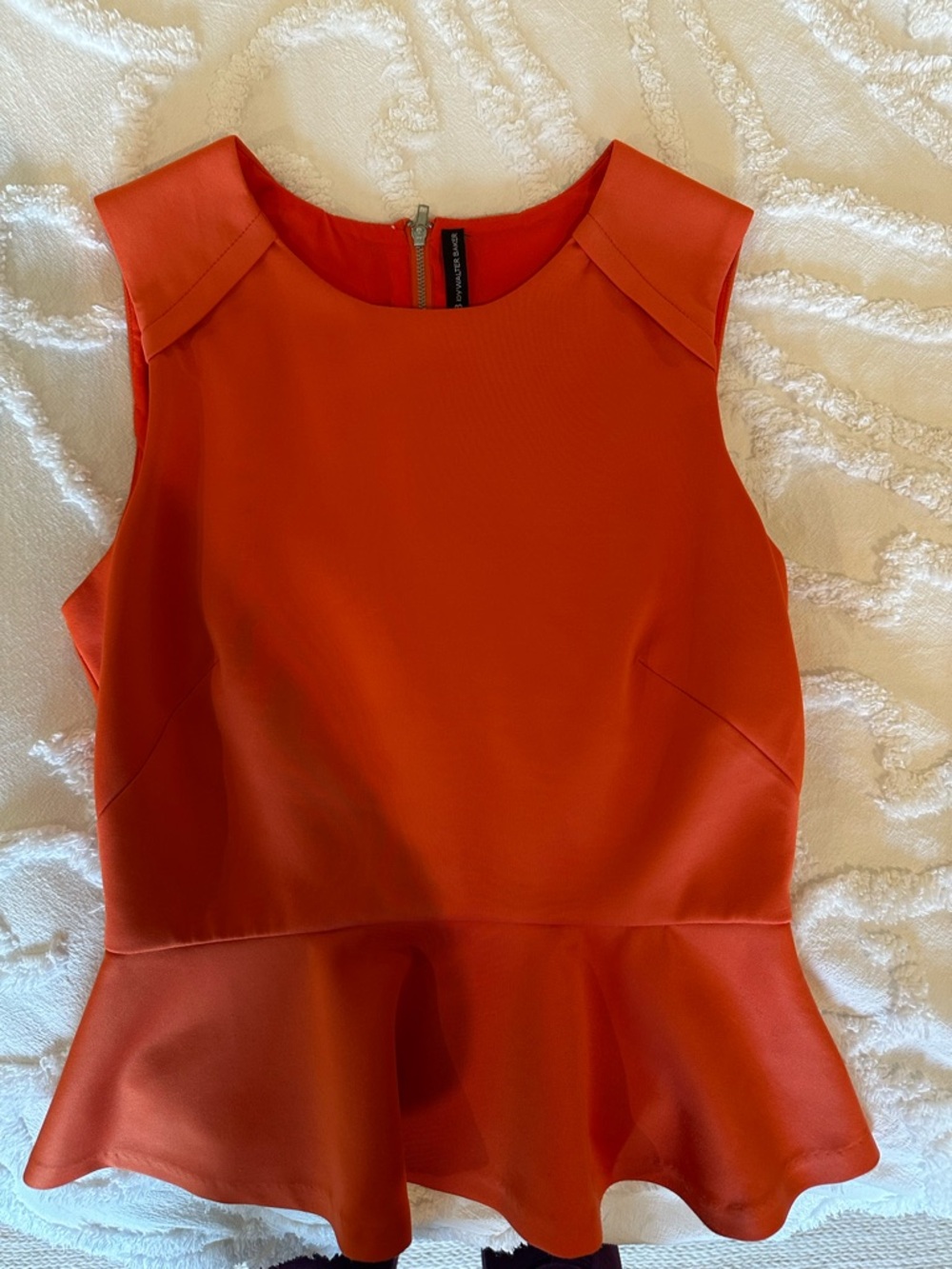 Walter Baker Red-Orange Sleeveless Zip-Back Peplum Top